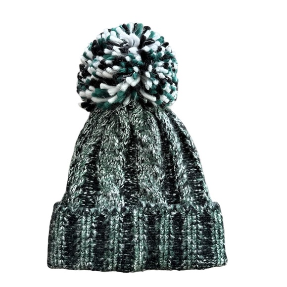 Free People Movement Pom Party Reflective Beanie Hat White Black Green Combo New - Picture 4 of 6